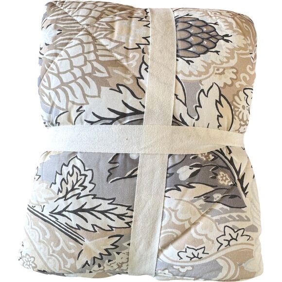 Pottery Barn Celeste Damask Cotton Percale Sham King Set of 2 Neutral Floral NEW - Picture 2 of 7